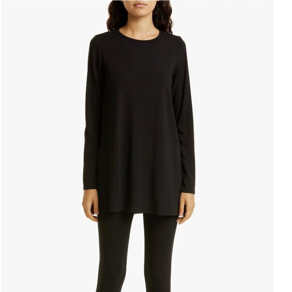 Eileen Fisher Women's Crewneck Long Sleeve Tunic Swing Top Black Size Medium - Picture 1 of 7